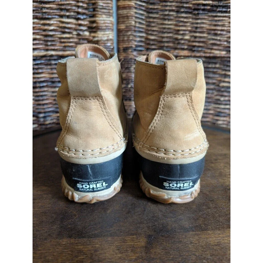 Sorel Out N About Leather Duck Boot Women 7.5 Black Ankle Waterproof Rain Bootie